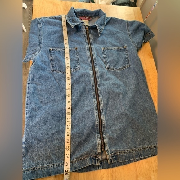 Vintage Denim Short Sleeve Top Full Zip Up Size Medium - Picture 8 of 10